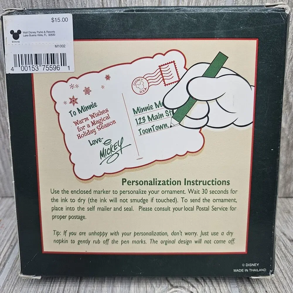 Disney Parks Walt Disney World Porcelain‎ Ornament Mailable Postcard Holiday New